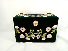 Zoe 393012 Green Floral Embroidered Jewelry Box with Mirror Drawers