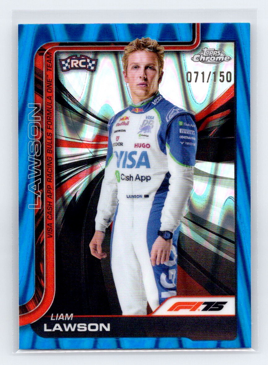 Liam Lawson 2025 Topps Chrome Formula 1 F1 #11 Blue RayWave Refractor /150 RC