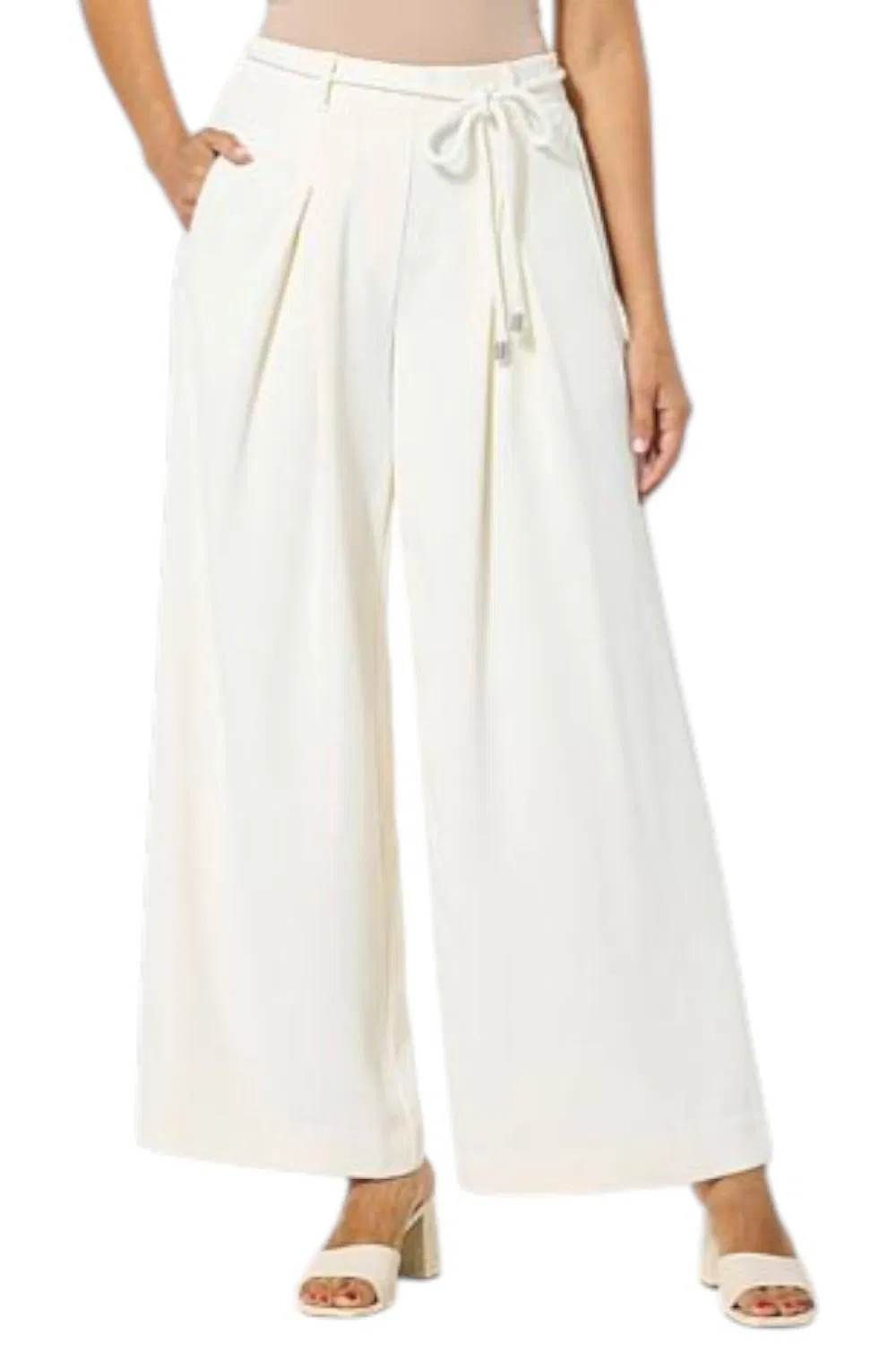 GREY by Jhoan Sebastian Women's Stretch Wide Leg Trouser Pant Cream