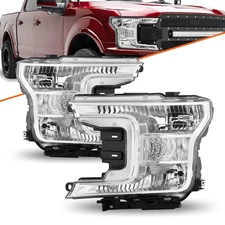 Chrome Clear Headlights Pair Lamps for 2018 2019 2020 Ford F150 Pickup Truck