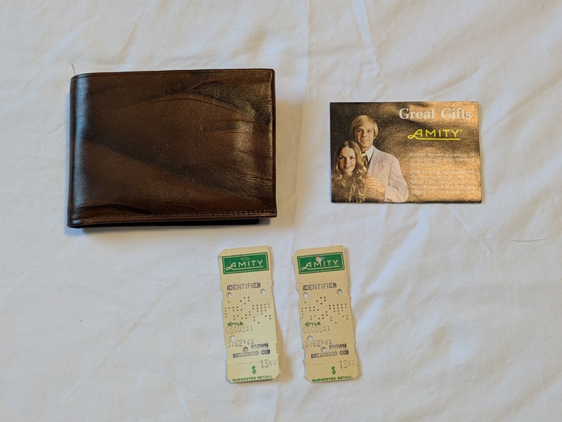 Vintage Amity Cowhide Leather Long Bifold Wallet Brown Checkbook USA Made NOS