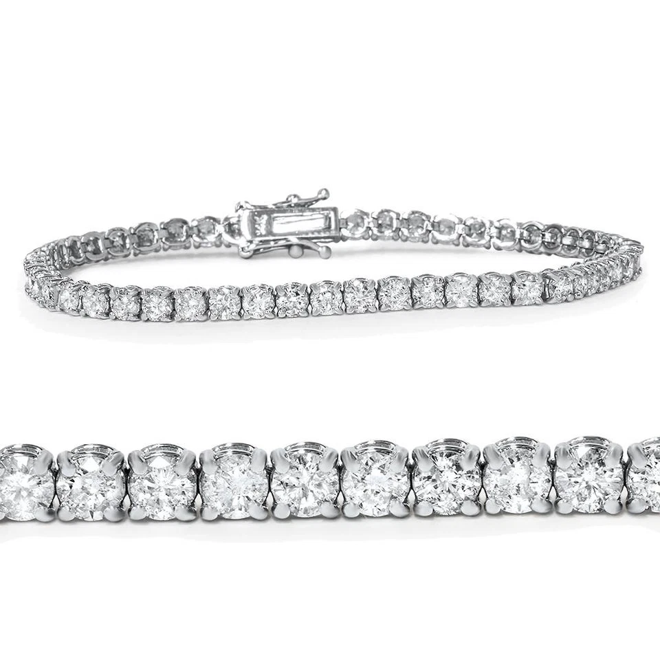 Brazalete de tenis de diamantes naturales de corte redondo de 5 quilates de oro blanco de 14 quilates para mujer de 7"