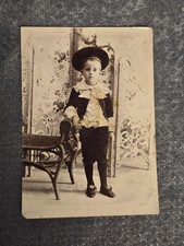 Antique Victorian Cabinet Card Photograph Child in Fancy Outfit  Wide-Brim Hat