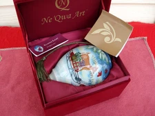 Ne ’Qwa Art Glass Christmas Ornament Reverse Hand Painted by Susan Winget + Case