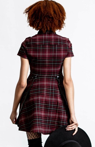 Killstar Mini Dress Menace Collar Blood Tartan. Size 8 - Picture 2 of 8