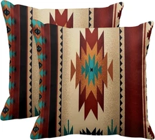 Set of 2 Western Throw Pillow Covers 20X20 Inches Decorative Brown Geometric Abs
