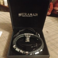 SERASAR | Men's Premium Leather Bracelet [Spirit]  - Black, Steel Color