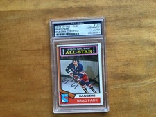 Brad Park 2 hockey card 2 Autograph & Jersey with Vic Hadfield 4/6