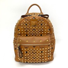 MCM Visetos Studded Mini Backpack Rucksack Leather Camel Side Studs Authentic
