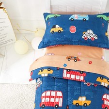 Boys Toddler Bedding Set Navy with Colorful Cars Includes 1 Boys Comforter, F...