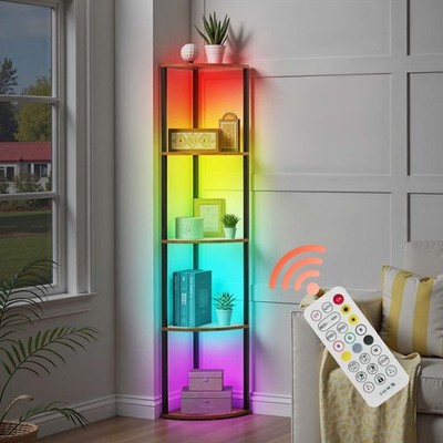 VEVOR Multi-Tier Corner Shelf LED Light & Storage Display for Books Decor