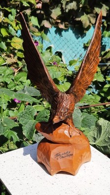 ORIGINAL Eagle Vintage Sculpture USSR Hand carved Home decor1960 Wooden figurin