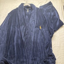 Polo Ralph Lauren Fleece Robe Navy Blue Plush Sleepwear Mens Large