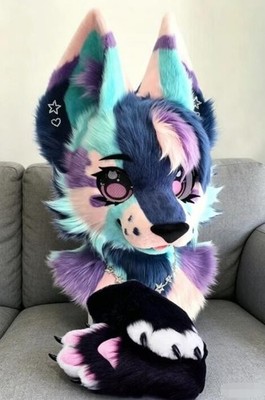 Fursuit Long haired Dog Fox Mascot Party Halloween Fur Cosplay(head+claws)