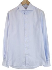 SUITSUPPLY Men's Formal Shirt 41/16 Extra Slim Blue Pure Cotton Cutaway Stripe