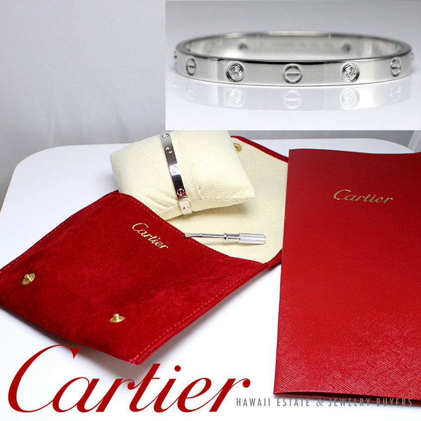CARTIER LOVE BRACELET 4 DIAMONDS 18K WHITE GOLD SIZE 16 100