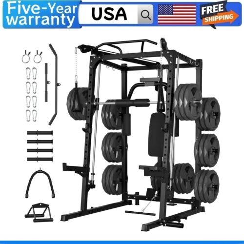๐ฏ2000LBS Smith Machine Power Cage Squat Rack for Home Gym Lat Pulldown Machines