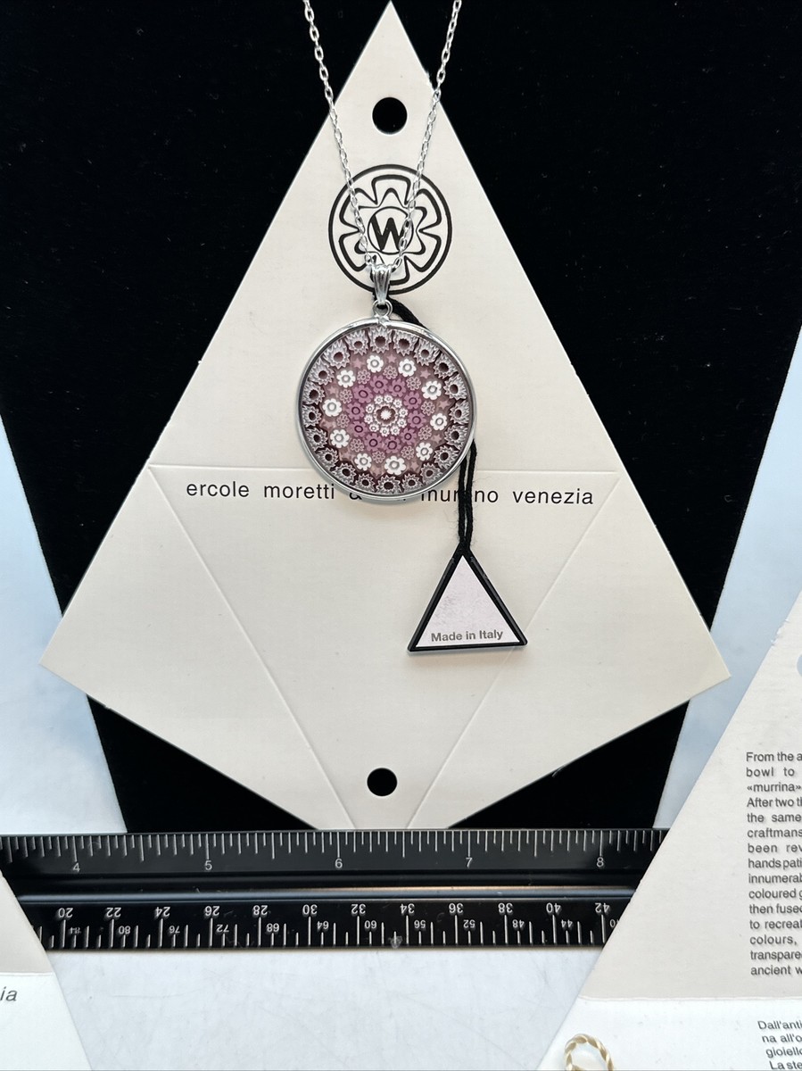 Sterling Silver Murano 32mm Millifiore Pendant Necklace - Ercole