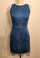 Nikibiki Women's Blue Lace Sleeveless Open Back Short Dress Size Small
