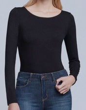 170 L'Agence Women's Black Long Sleeve Scoop Neck Angie Bodysuit Size Medium