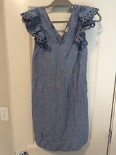 J Crew Chambray ruffle-shoulder sheath dress Size 0 Torrey Wash G5583