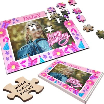 THECARDZOO Geburtstagsgeschenk Mädchen Kinder Blumen Fotorahmen personalisiert Holzpuzzle