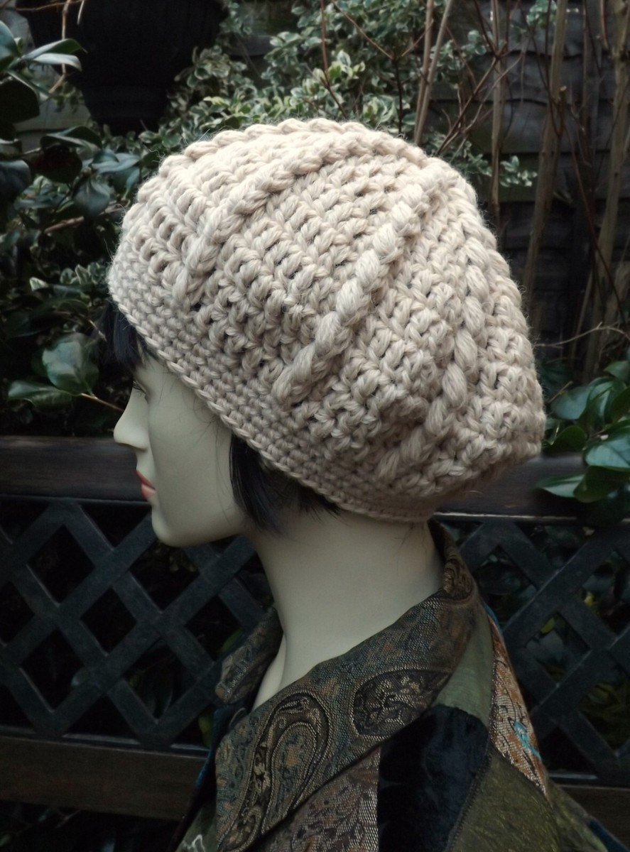 Crochet BERET Soft Wool with 25% Alpaca 3% Silk Blend Straw