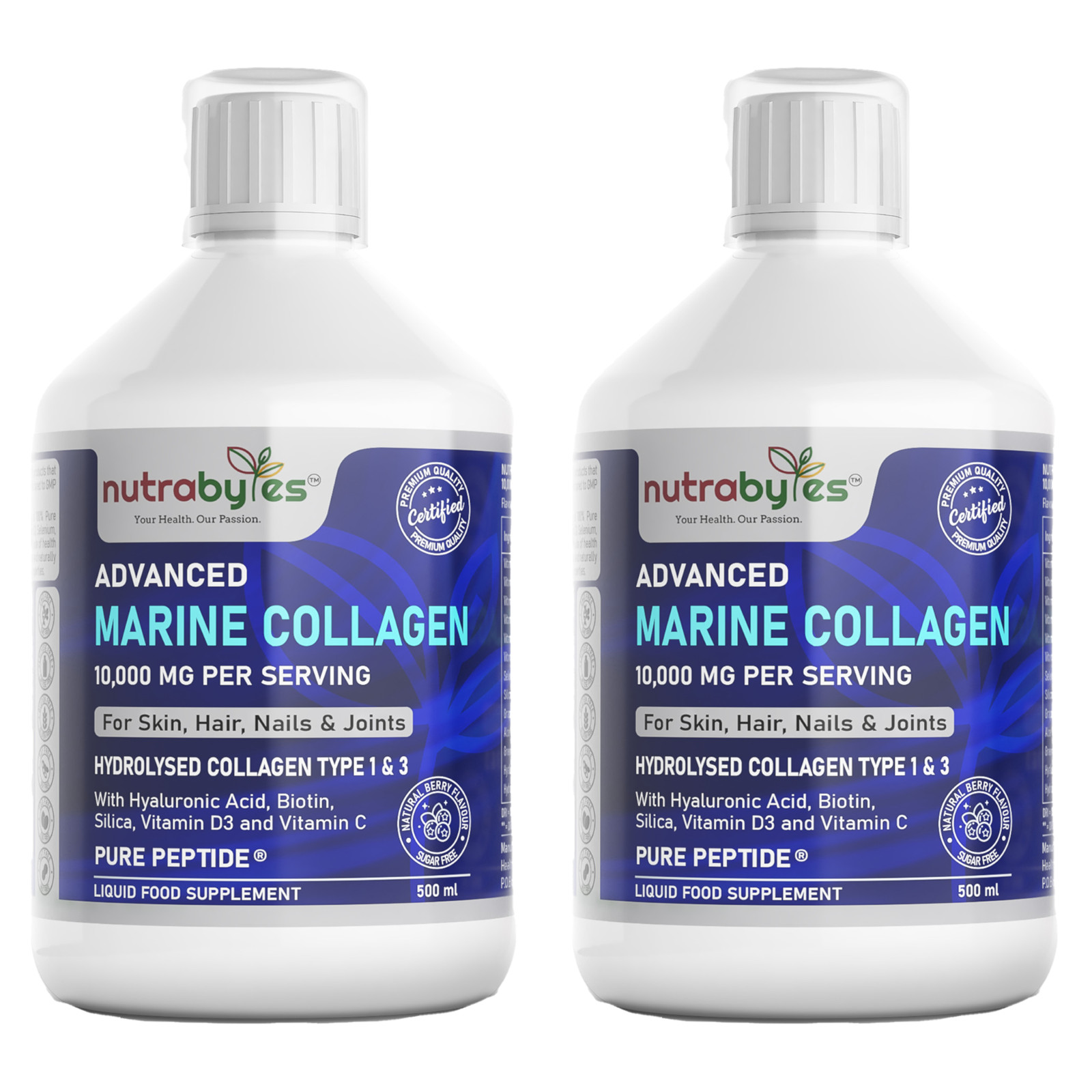 Liquid Marine Collagen Peptides Drink 10000mg - Type 1 & 3 - 500ml (Sugar Free) - Image 2