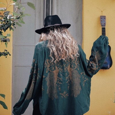 Zara Oversize GREEN GOLD JACQUARD EMBROIDERED KIMONO Jacke Festival Zara  Boho