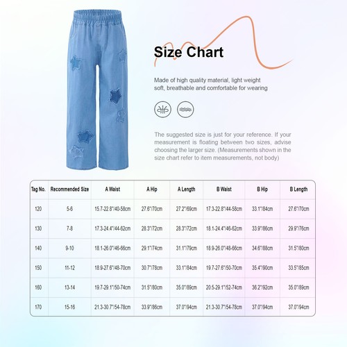 Kids Girls Denim Pants Elastic Waistband Jeans High Waist Trousers Cute Casual - Picture 20 of 25
