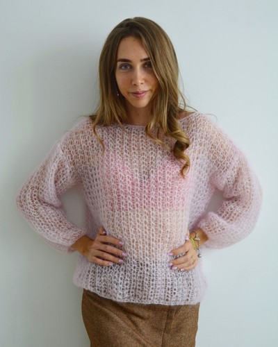 Light pink mohair sweater, Chunky knit 