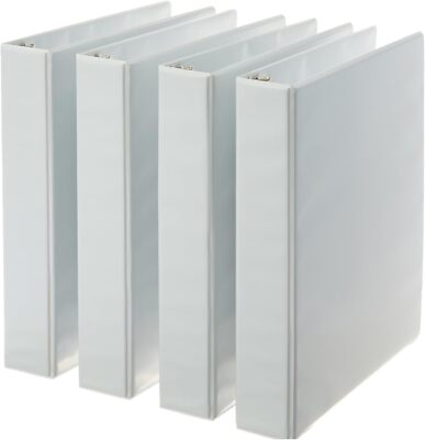Amazon Basics 3-Ring Binder, 1.5 Inch Rings - 4-Pack (White)