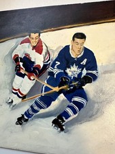 Tim Horton/Jean Beliveau Rare Original Hand Painted 6x6 Hockey Tile 1962/63