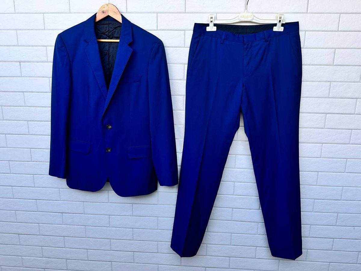 Men's Hugo Boss Guabello Super 120 Virgin Wool Blue Suit Size 36R
