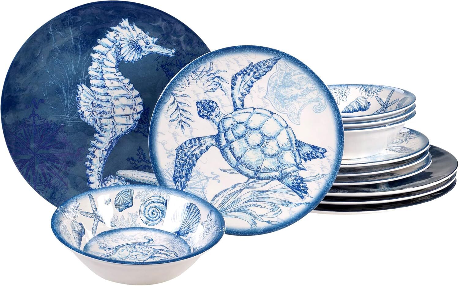 Certified International Oceanic 12 piece Melamine Dinnerware Multi Colored 