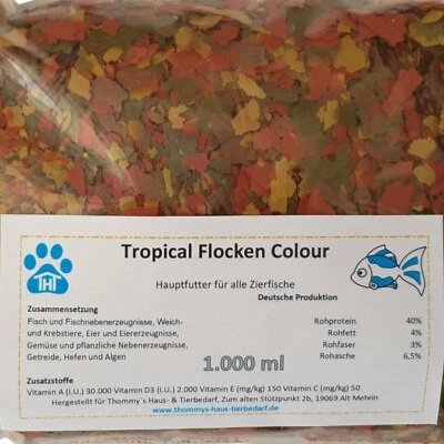 THTBD 1000 ml Flockenfutter Zierfischfutter Hauptfutter Zierfischflocken Colour