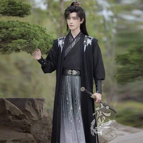 Plus Size Hanfu Men Ancient Chinese Hanfu Black Sets Cosplay Costume Hanfu Dress - Picture 3 of 26