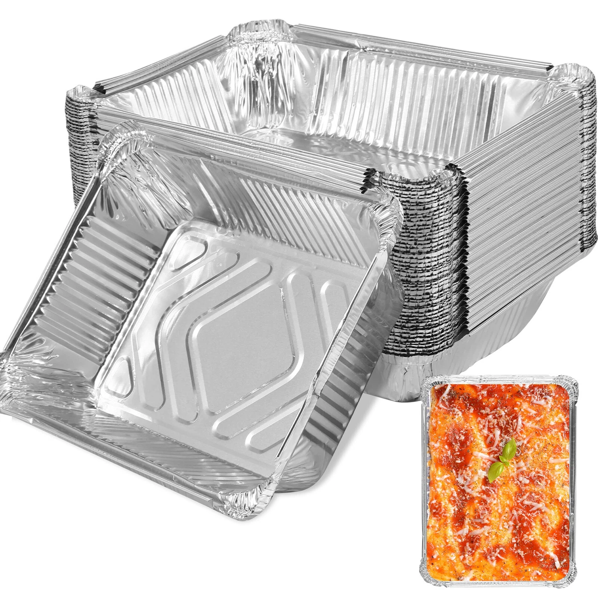 50pcs Aluminum Foil Tray Pan Disposable Thickened Food Container