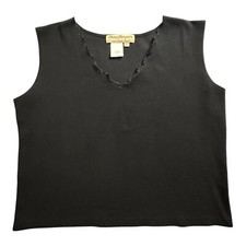 Norm Thompson Sz XL Sleeveless Basic Top Black Paisley Boho Embroidered