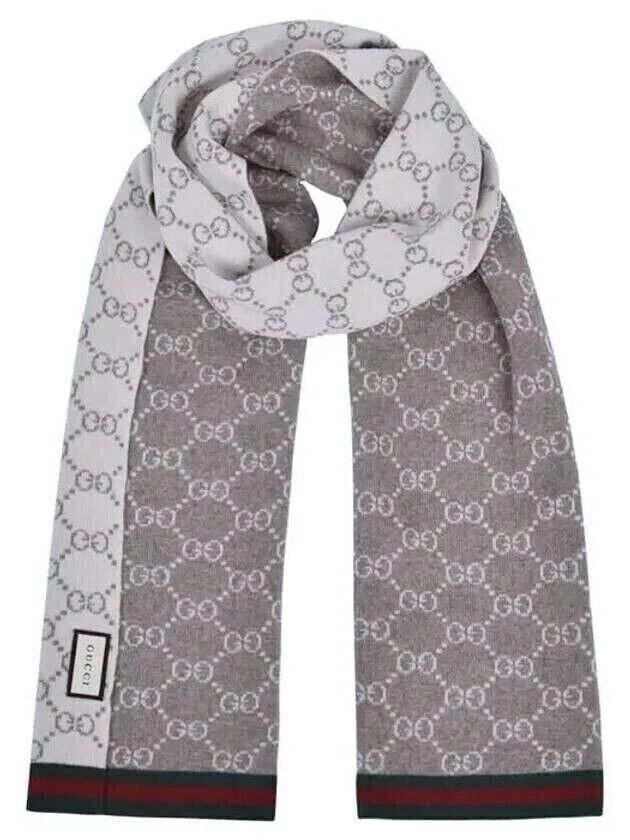 GUCCI 325806 Foulard unisexe femme homme 23x180 100% laine beige NEUF