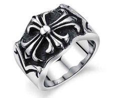 Men's Stainless Steel 316L Silver Corss Cast Biker Ring and Band