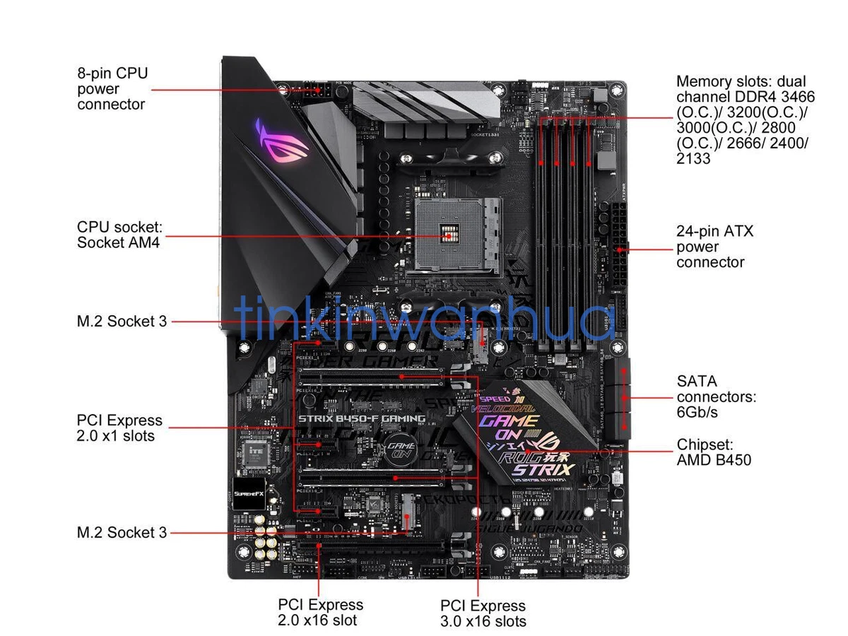 For ASUS ROG STRIX B450-F GAMING Socket AM4 DDR4 SATA3 PCI-E 3.0