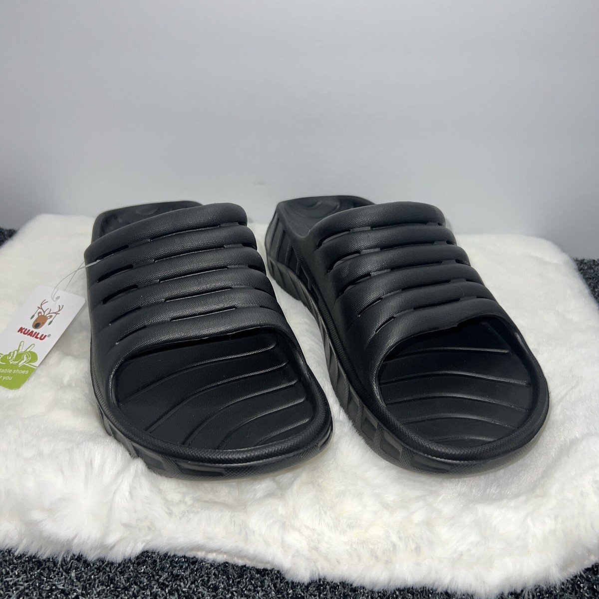 KUAILU Shoe Sandals Kuailu Sandals Womens Size12 Slip On Slides Black/Green  main image 4