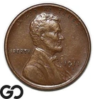 1911-S Lincoln Cent Wheat Penny, Choice AU Tougher Date