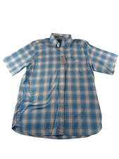 Daniel Cremieux Mens Large Signature Button Up Shirt Blue Checkered 100% Cotton