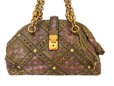 Bottega Veneta Leather Bowler Bag Green Purpl...