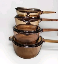 Corning Visions Cookware Amber 8 Piece Set, 2.5L, 1.5L, & 1L & .5 Pots With Lids