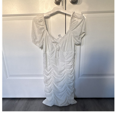 h&m white ruched dress H&M SUMMER 2025 Ruched Cotton Dress (White)