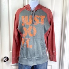 Nike Just Do It Therma Fit Hoodie Sz S Red Gray Spell Out Logo