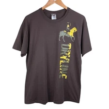 Mens Jerzees Large Brown Dryline Short Sleeve Casual Horse Graphic Tee Shirt